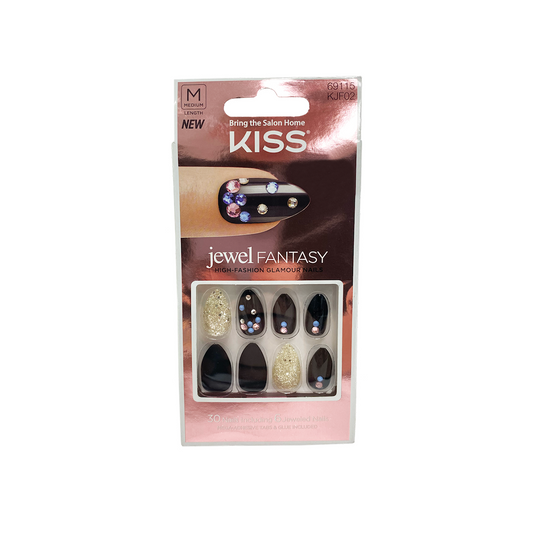 Kiss Jewel Fantasy 30 Medium Nails Black Jewel 69115