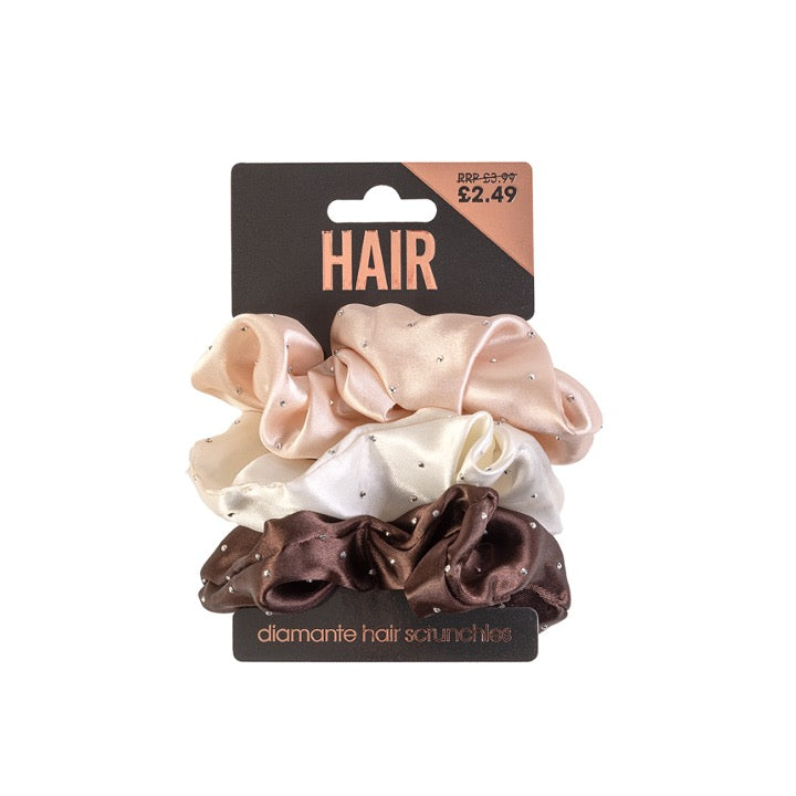 Beauty Outlet 3 Diamante Scrunchies Nude BEAU398