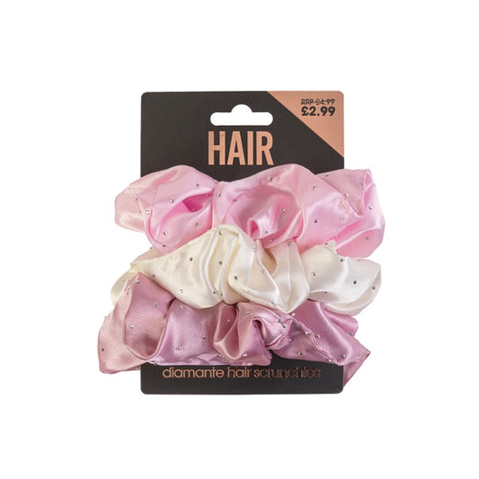 Beauty Outlet 3 Diamante Scrunchies Pink BEAU399