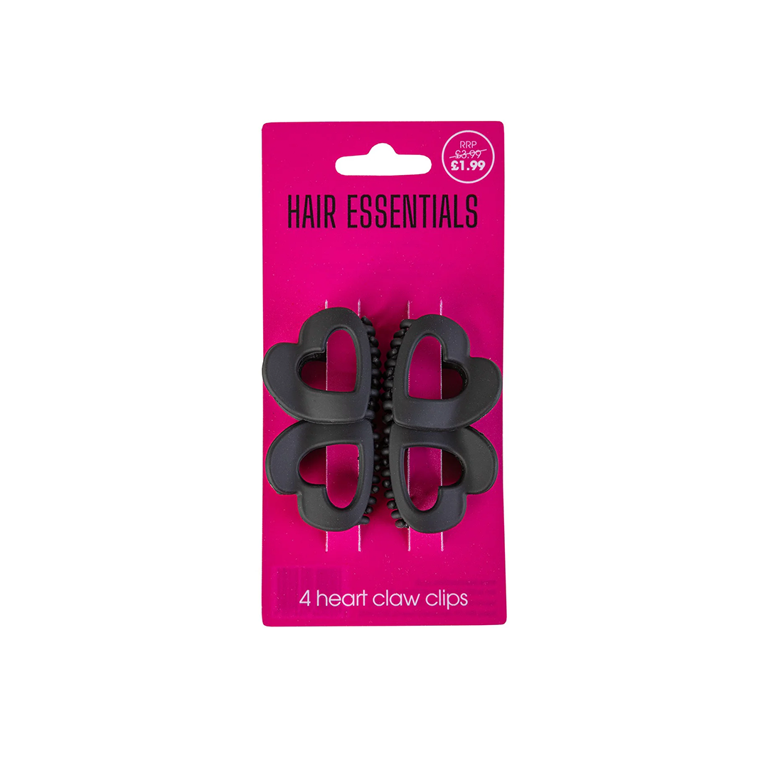 Beauty Outlet 4 Heart Claw Clips Black BEAU369