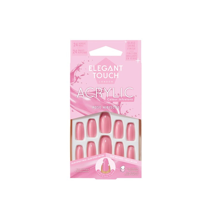 Elegant Touch Acrylic False Nails Rose Hibiscus