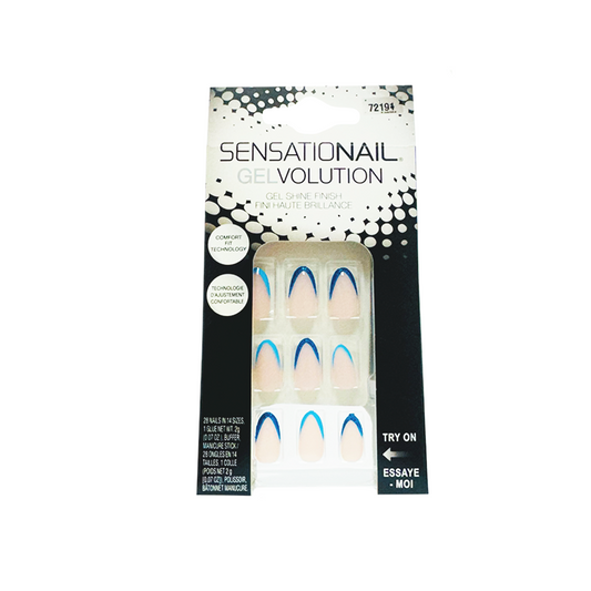 Sensationail Gelvolution False Nails Stiletto Blue Tip French with Glue